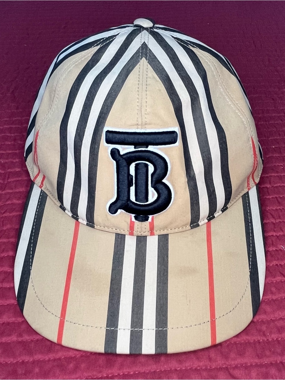 Burberry Monogram Motif Icon Stripe Baseball Hat Cap Beige Size Large